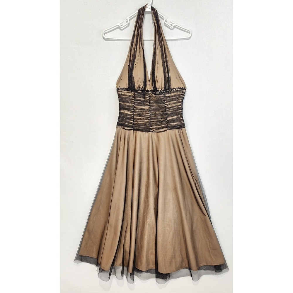 JS Boutique Women's Size 4 Black/Nude Tulle Halter Cocktail Dress Party